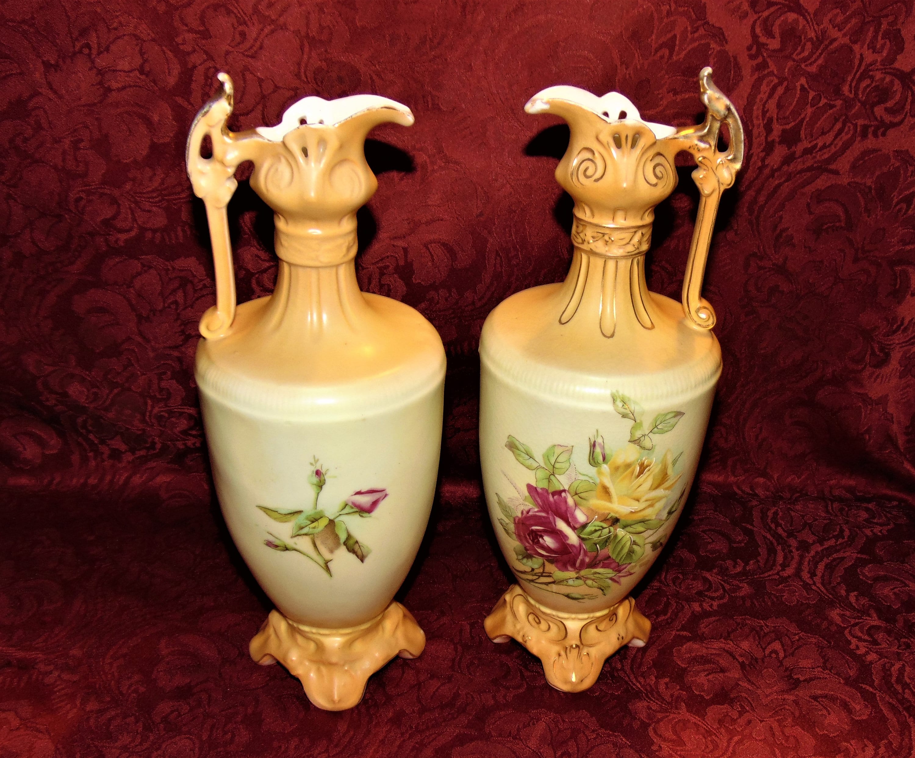 Royal Wettina Austrian Porcelain Ewers: Vintage Rose Vases, Robert