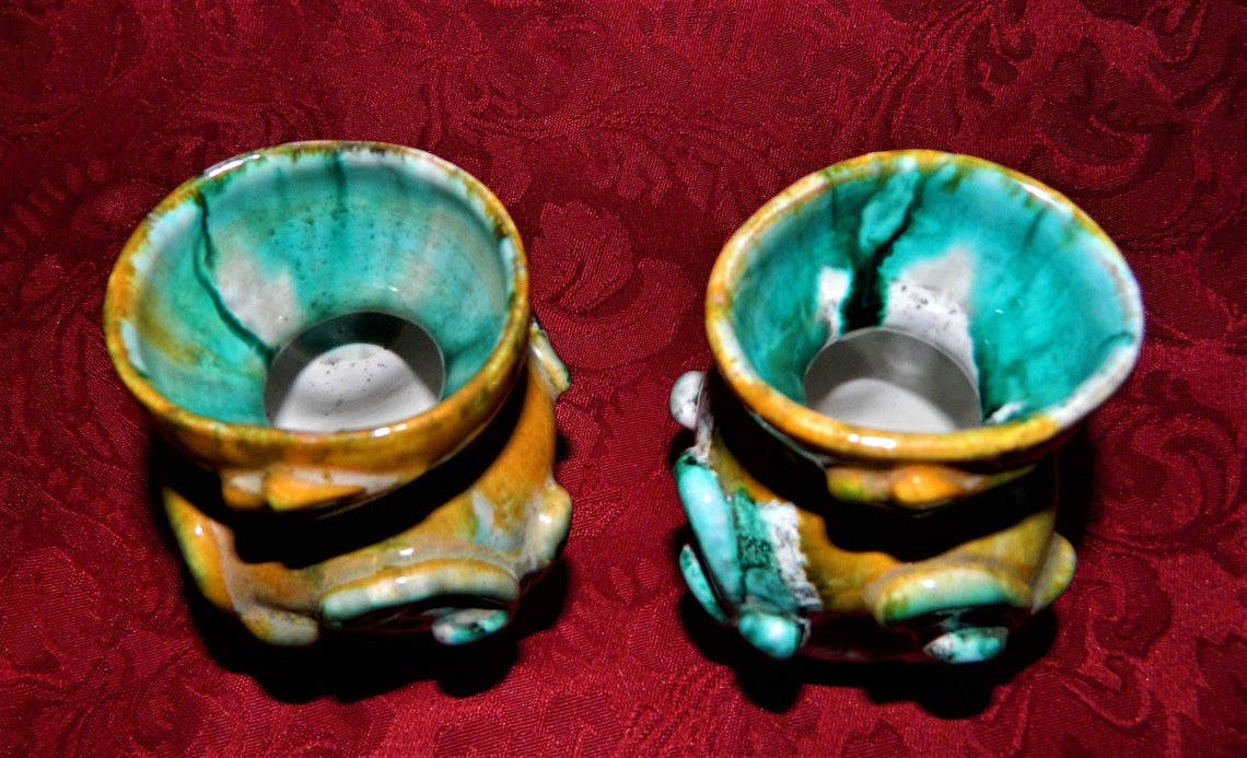 Majolica Pair of Miniature Vases / Candle Holders Tin Glazed Etsy