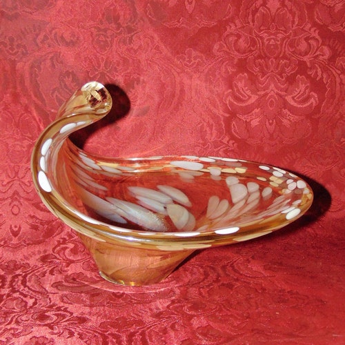 Murano Biomorphic Large Art Glass shops Bowl Gold Honey Amber and White Signed