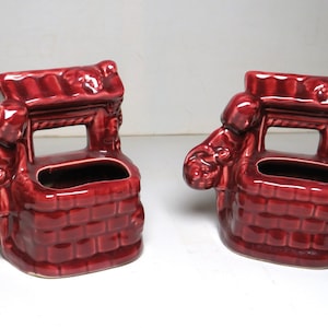 2 Miniature Shawnee Pottery PLANTERS 1950-60's "Girl at Well" (inv 530)