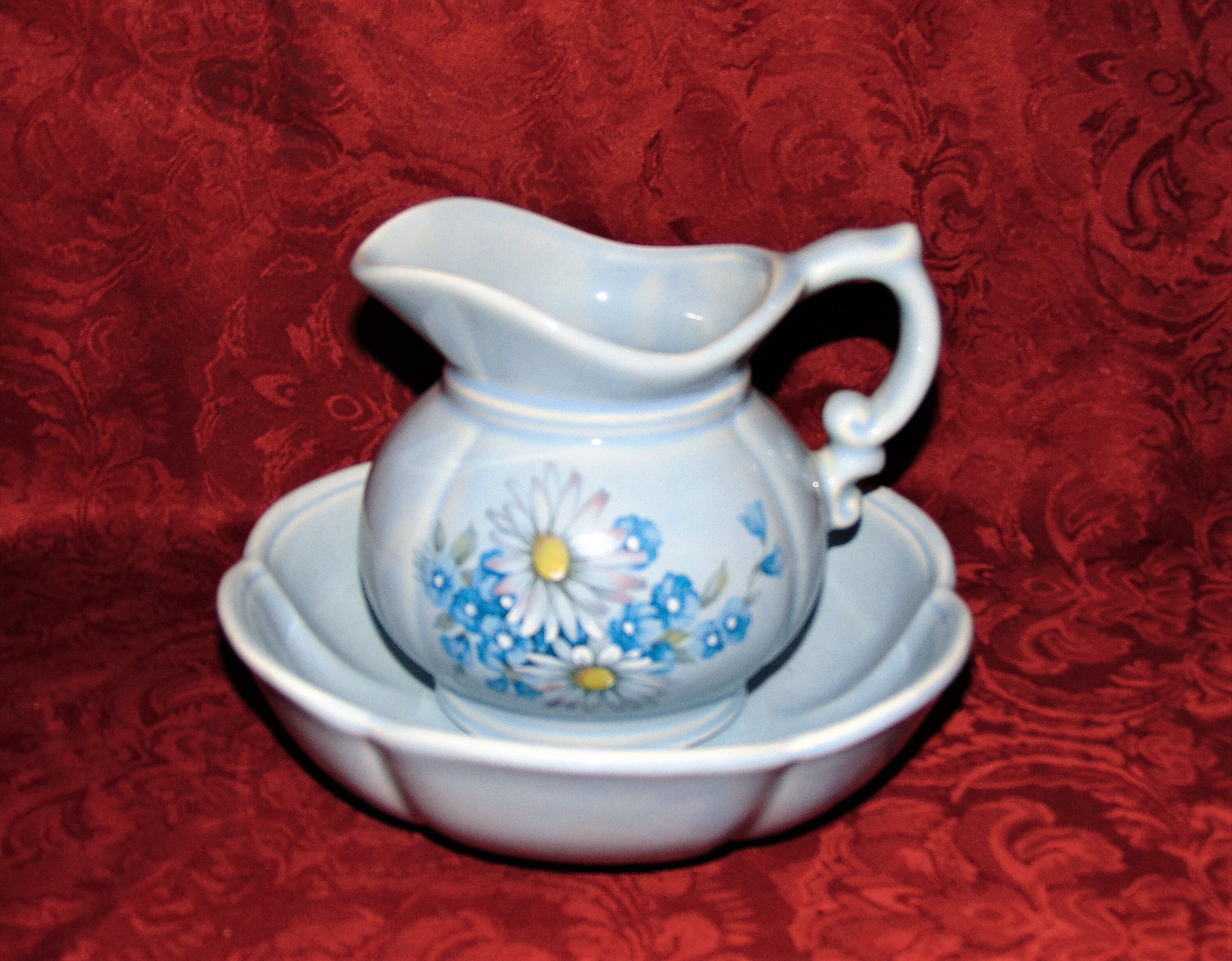 Vintage Mccoy Pottery Pitcher and Bowl Set: Blue Floral Decor - Etsy