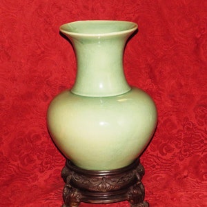 18&quot; MAITLAND SMITH Celadon Vase Crackle Glaze on Ornate Bronze Base