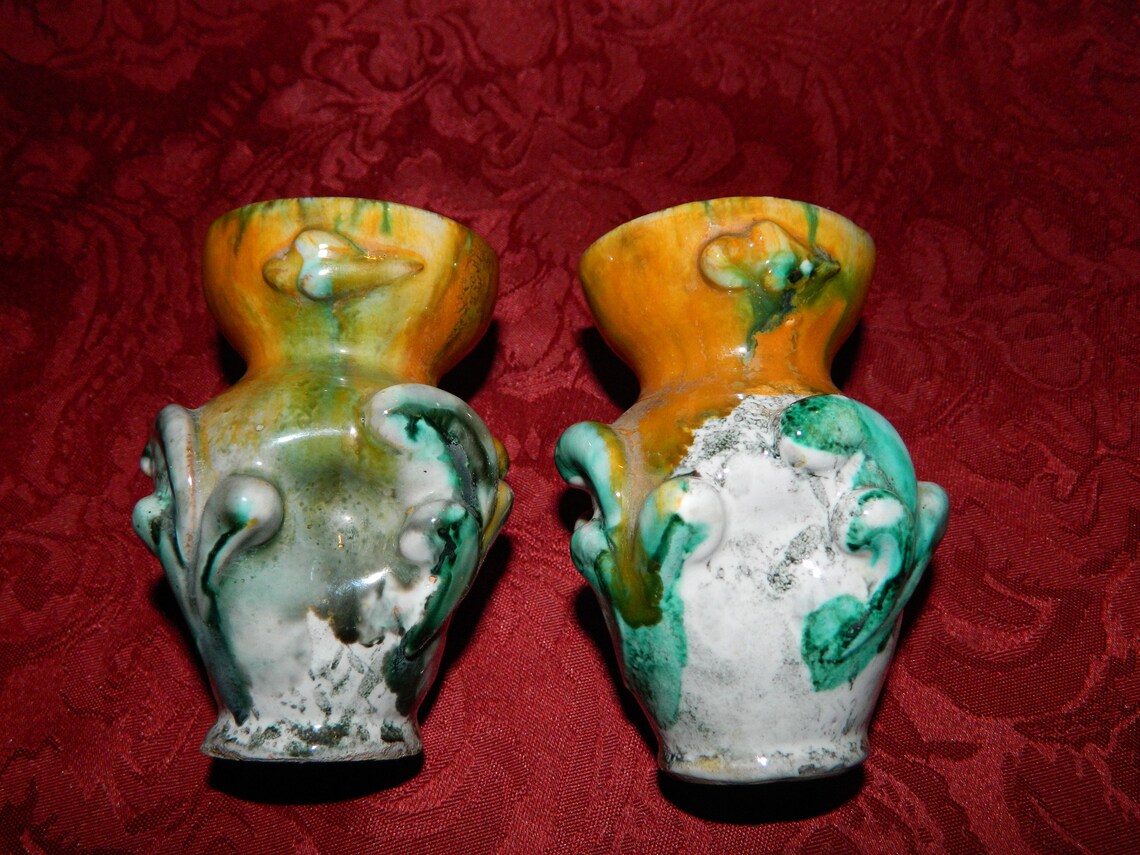 Majolica Pair of Miniature Vases / Candle Holders Tin Glazed Etsy