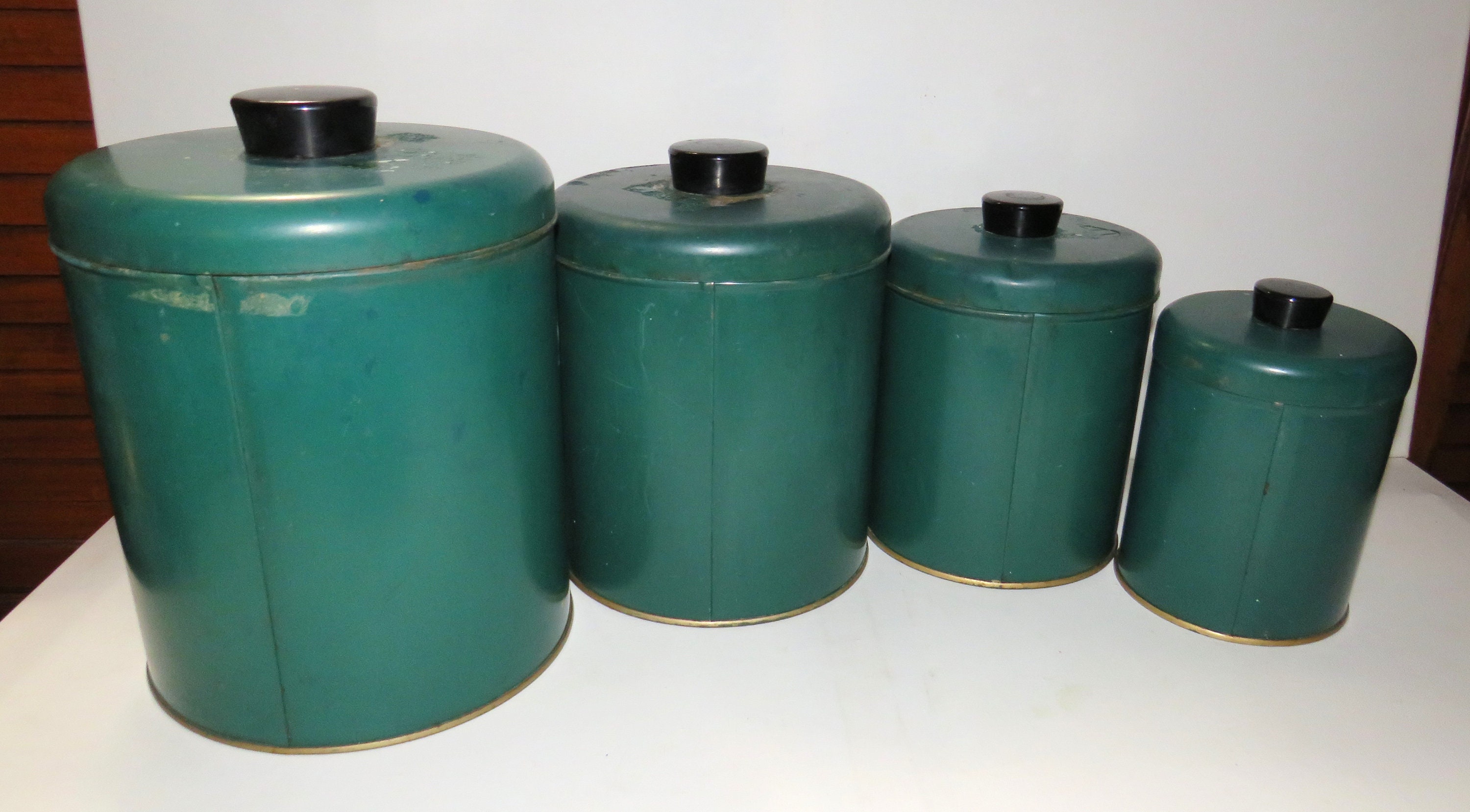 Four Mid Century Canisters by Ransburg Pottery Evergreen