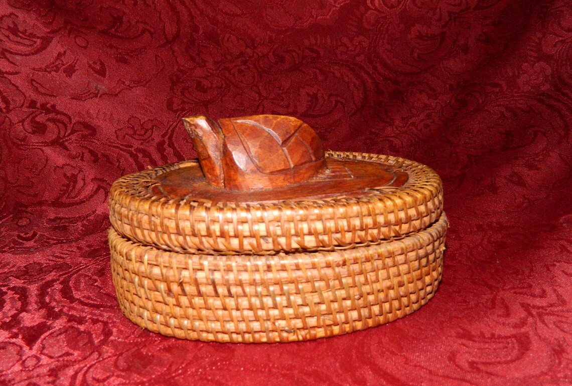 Vintage Hand Woven Reed Basket From Lombok Island Indonesia Etsy