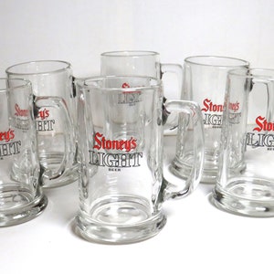 6 Vintage Stoney&#39;s Light Glass Collectible Beer Mugs (inv 529)