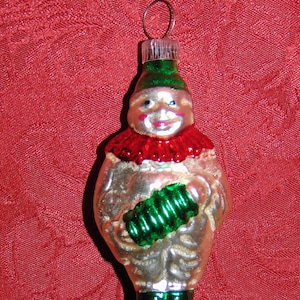 WEST GERMANY Mercury Glass Ornament Happy Clown with an Accordian
