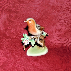 Vintage Wein Keramos Austria Bird On Tree Branch with Flowers 5" Porcelain Figurine Stamped & Numbered # 7889