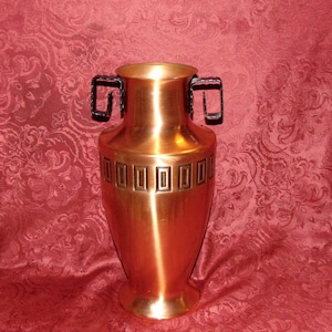 15&quot;  West Germany Copper Urn Vase Mid Century Modern Double Iron Handles