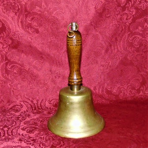 Vintage Solid Brass School Bell: Loud Ringing, Wood Handle, 10 Inch