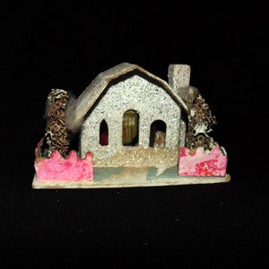 1940s Cardboard House Mica Glitter and Sponge Trees