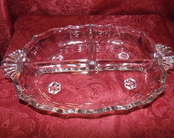 SALE Fostoria Baroque  3 Part Handled Relish Dish in Baroque-Clear Crystal