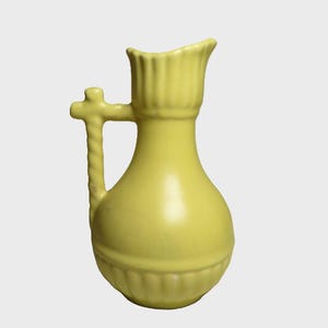 McCoy Vase Pitcher in Yellow Barley Twist Handle Arts and Crafts Style.