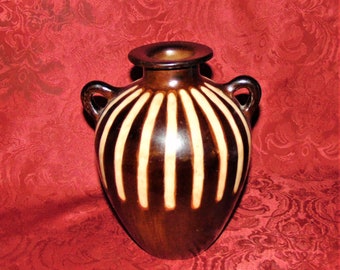 Jose Sosa Master Peruvian Potter Brown and Cream Double Handled Vase Water Jug Signed