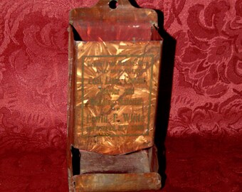 Antique Tin Wall Match Holder Advertising Frewsburg (Chautauqua County) New York Erwin F. White Co. Building Materials