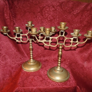 Vintage Messing Paar von 5 Candle Candelabers Pre-1945 Marked Korea