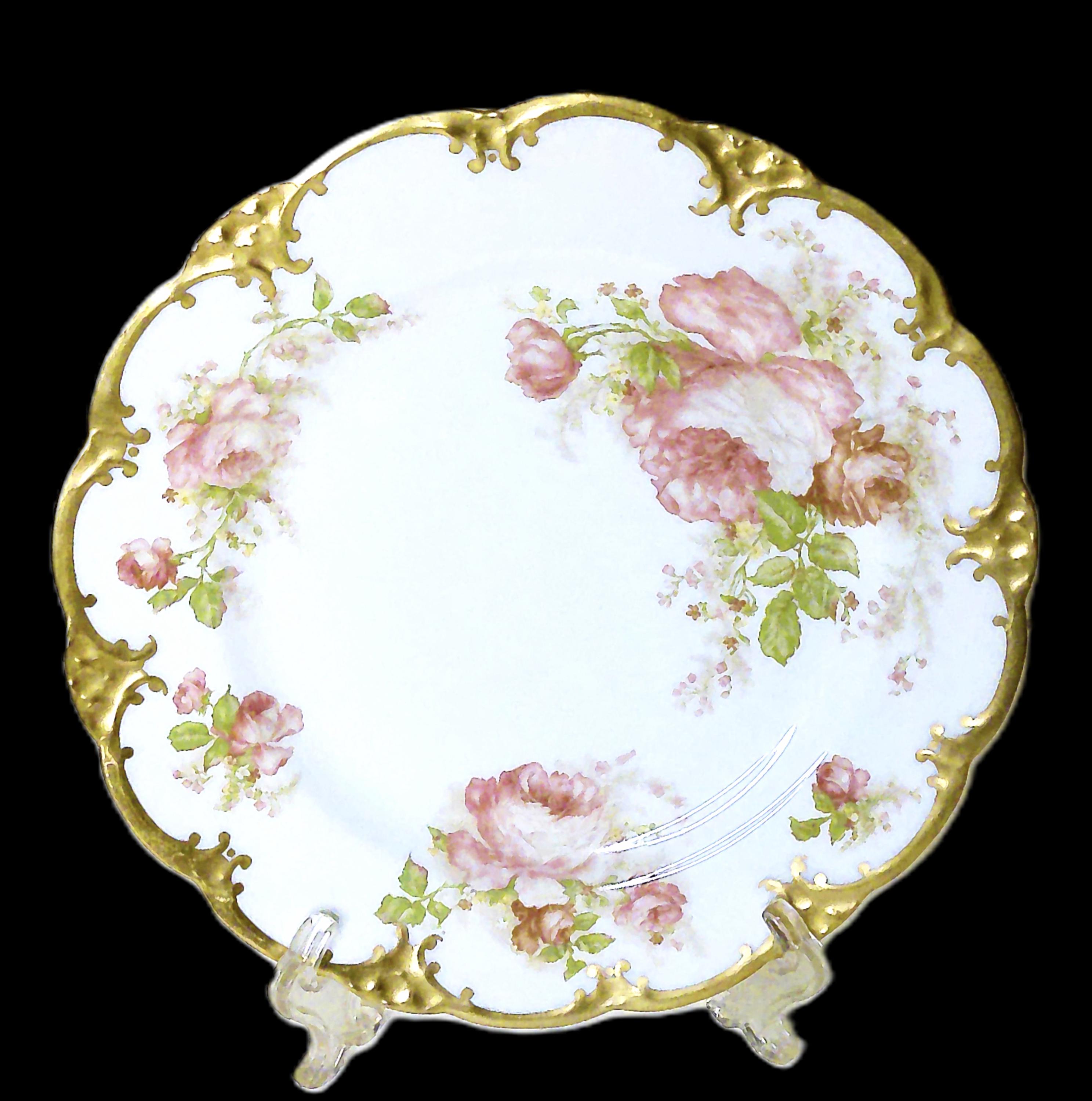 1890's Haviland Limoge Cabbage Rose 9 1/2 Inch Dish Fine French