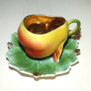 RARE Royal Bayreuth Miniature Pear Cup and Leaf Saucer Fine Bavarian Porcelain Blue Mark (inv 547)