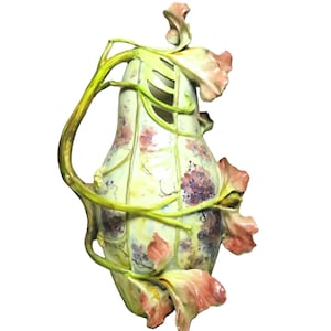 Art Nouveau Amphora Vase: Hand-Painted Porcelain Flowers & Vines