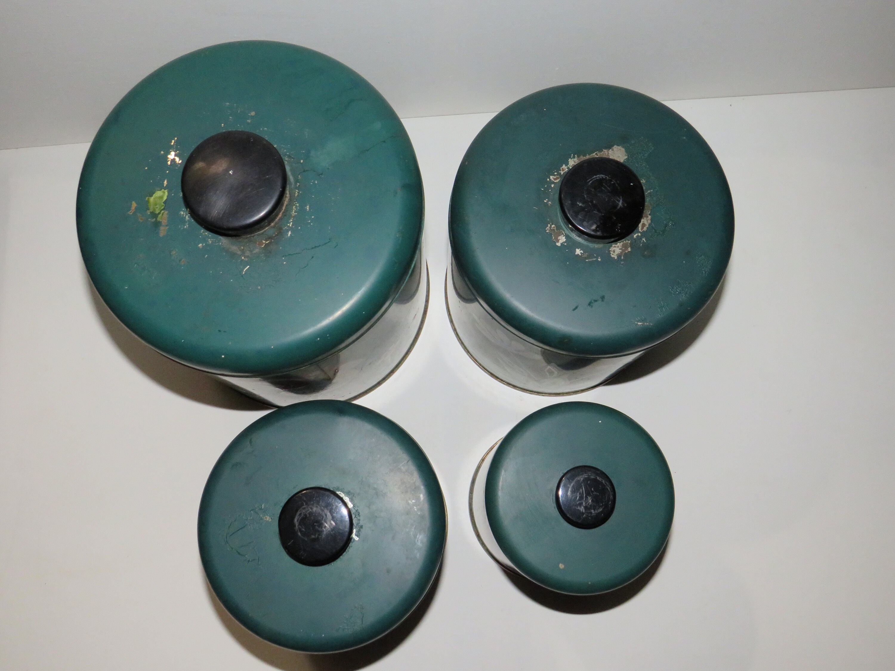 Four Mid Century Canisters by Ransburg Pottery Evergreen