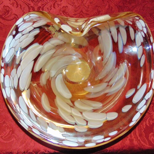 Murano Biomorphic Large Art Glass shops Bowl Gold Honey Amber and White Signed