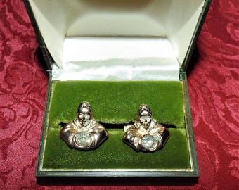 Vintage Patent Pending Gold Cufflinks Fortune Teller Swami with Crystal Ball