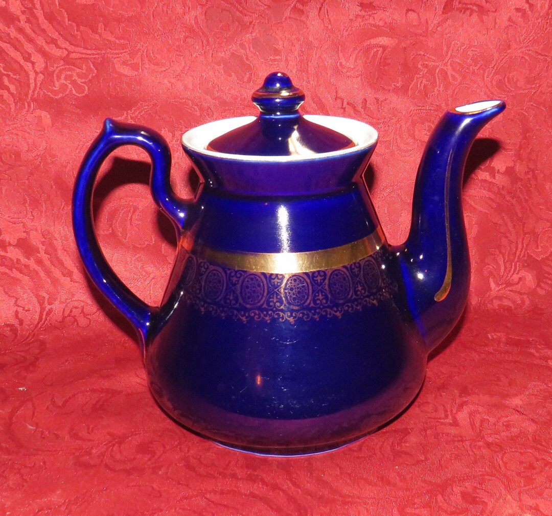 Vintage Hall China 6 Cup Teapot Cobalt Blue and Gold Decorated Etsy