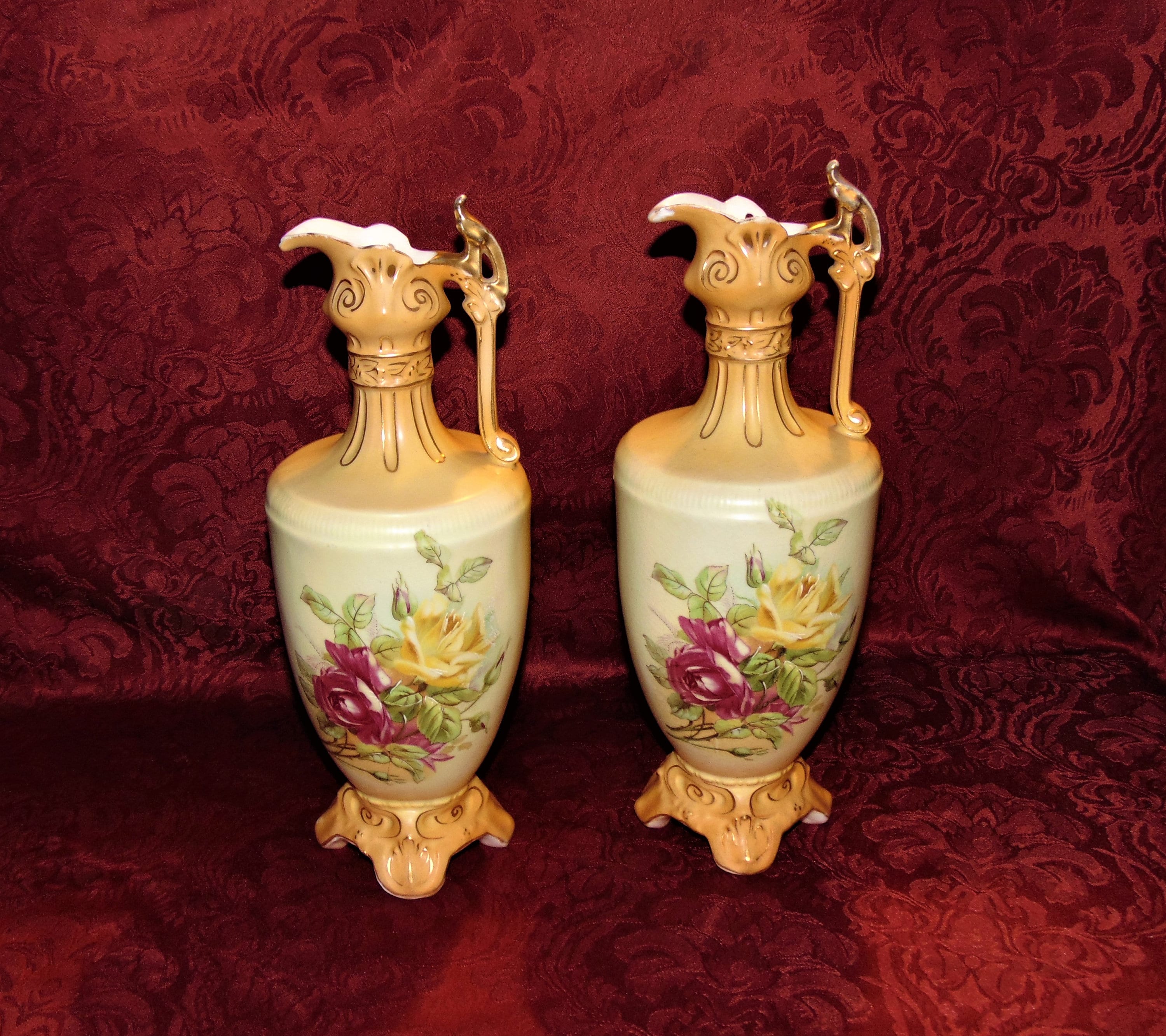 Royal Wettina Austrian Porcelain Ewers: Vintage Rose Vases, Robert