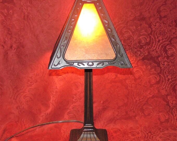 Vintage Mission Style Table Lamp Heavy Bronze Color With Faux Mica