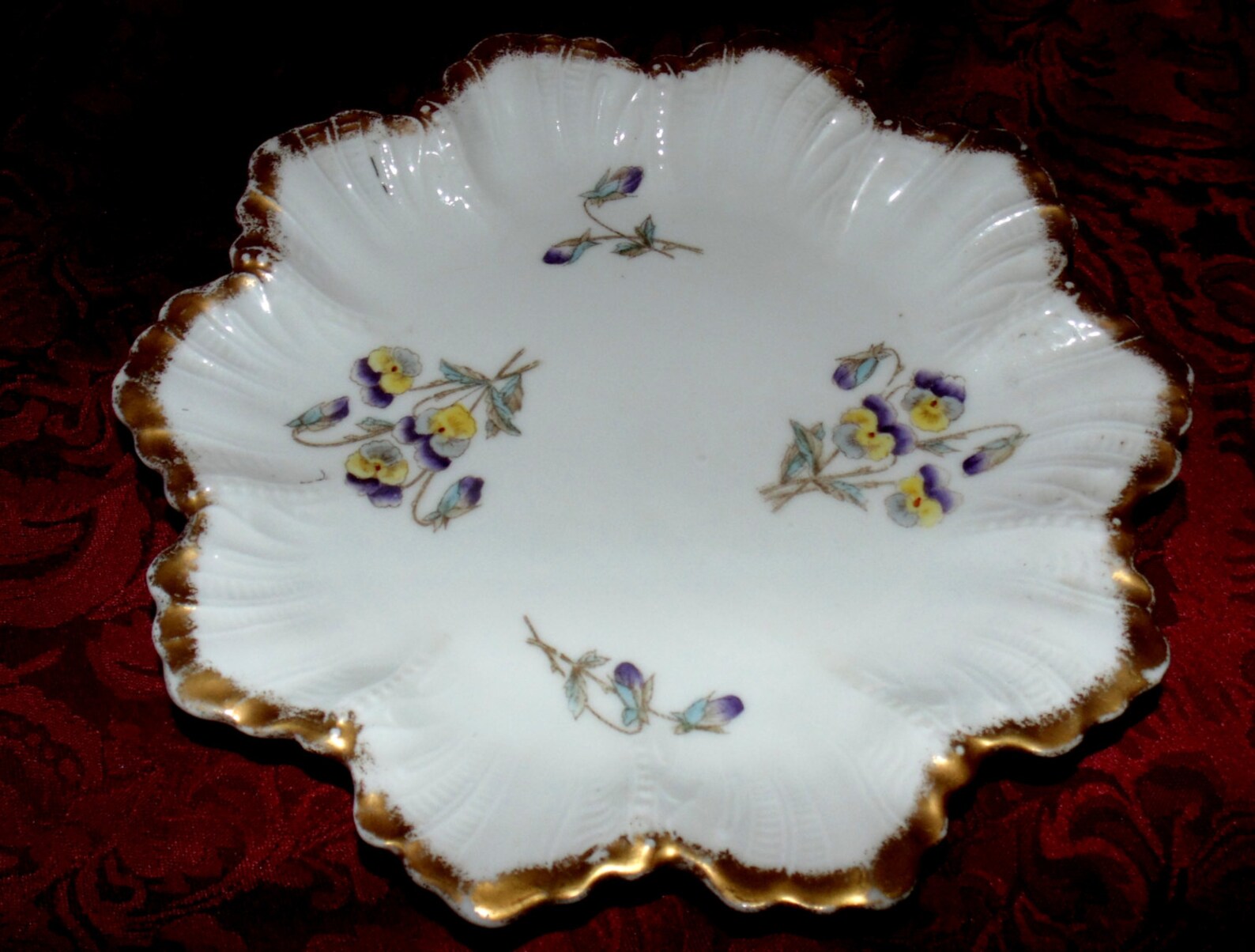 Early LIMOGE Dish Delicate Violas Fluted Rim With Gold Trim Etsy