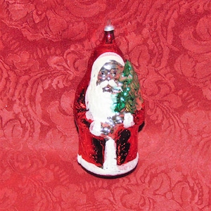 WEST GERMANY Large Mercury Glass Santa Holding A Christmas Tree with Mica