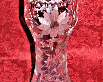 12 inch  Crystal Intaglio Wheel Cut Corset Vase Etched