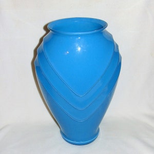 Vintage Glass 17 inch Floor Vase Jardiniere in a Beautiful Blue Art Deco Style