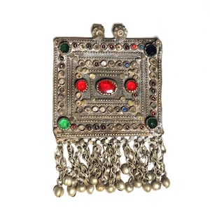 Vintage Tribal Kuchi Tribal Afghan Large Square Silver Pendant