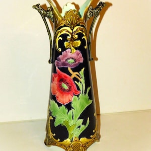 Majolica Porcelain Vase Early 1900&#39;s Large 15 inch Floral and Embossed Design