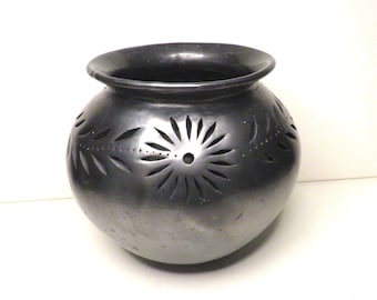 Vintage LARGE Oaxacan Barro Negro Jardiniere or "Black Mud" Pierced Pottery Luminaria Hand Made