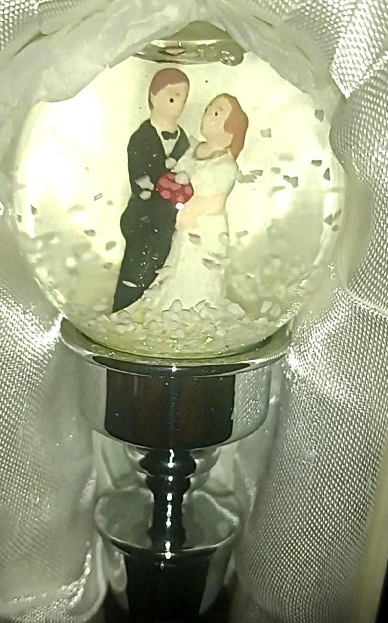 Vintage Bride and Groom Snow Globe Bottle Stopper, Wedding Gift image 4