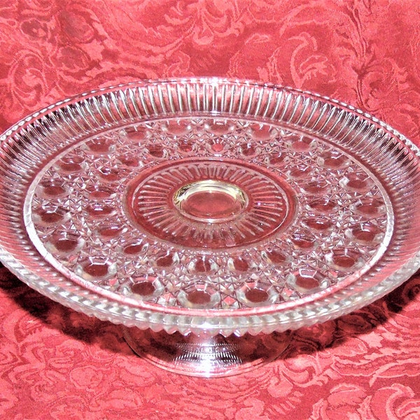 Vintage Indiana Glass 10 inch Windsor Pattern Pedestal  Cake Stand