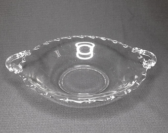 10" Fostor Glass Century Pattern Clear Crystal Handled Serving Bowl