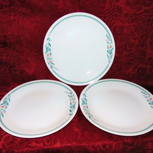 3 Vintage Corelle Rosemarie Pattern Retro Dinner Plates 10 1/4 inch