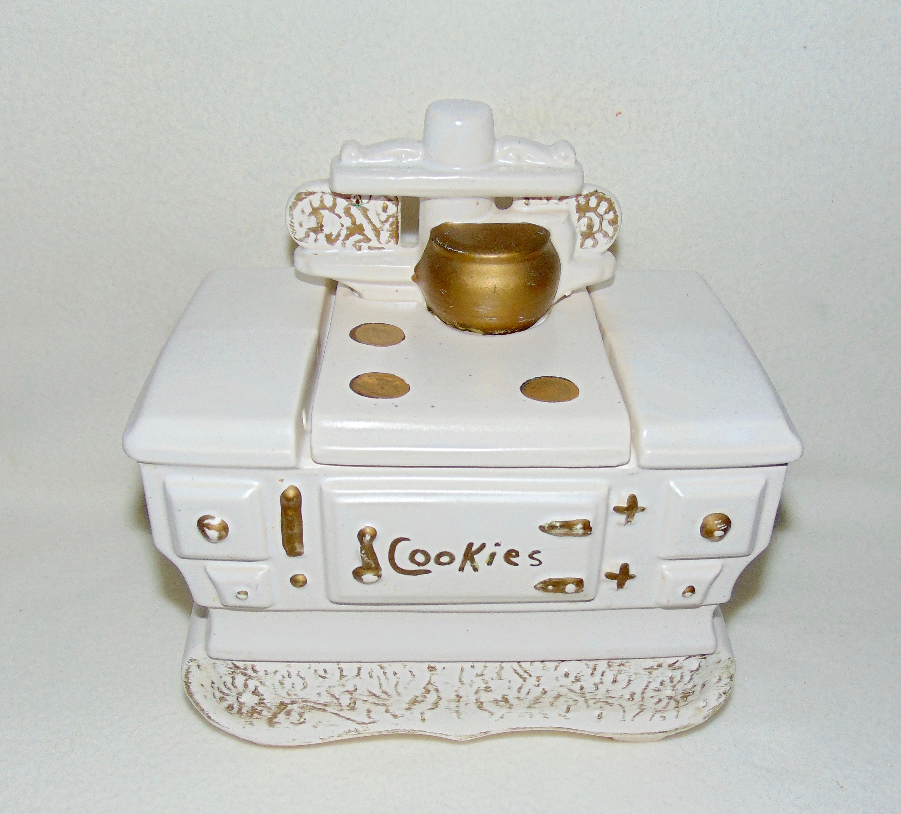 McCoy Vintage White Antique Wood Stove Cookie Jar Etsy