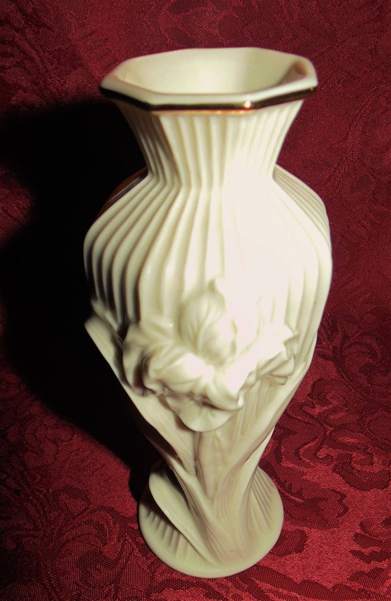 Lenox Lovely Iris Vase White on White with 22KT Gold Trim Etsy