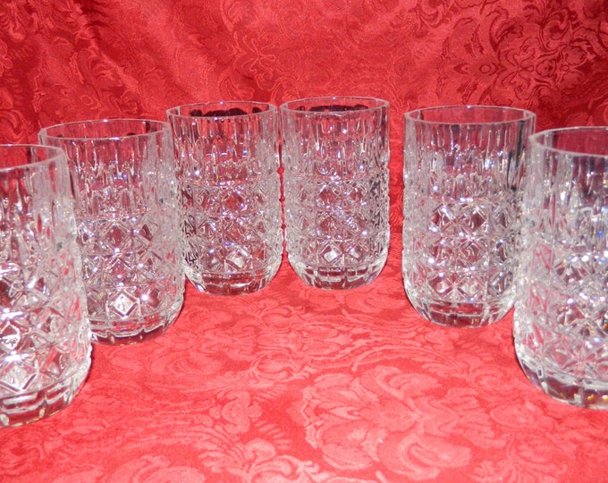 6 Crystal Vintage Tumblers Very Heavy Diamond and Waffle Etsy