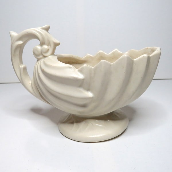 McCoy Pottery Handled Shell Shaped Planter in Warm Mat Ivory Color