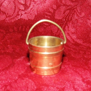 Vintage Miniature Solid Brass Banded Pail Bucket with Handle Doll House Miniature