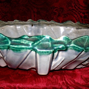 1953 McCoy Deco Style Large Gray & Green Planting Dish