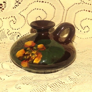 Late 1800s Weller Louwelsa Pottery Ewer Vase: Hand-Painted Yellow Flowers