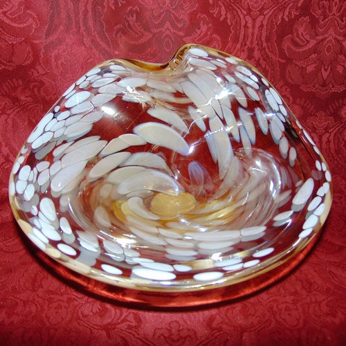 Murano Biomorphic Large Art Glass shops Bowl Gold Honey Amber and White Signed