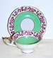 RARE:  Royal Bayreuth Tea Cup and Saucer Mint Green with Pink & Black Flowers Bone China Porcelain  Bavaria Germany 