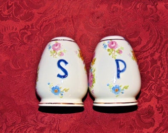 Large Homer Laughlin Style Floral Egg Shaped Salt and Pepper Shakers